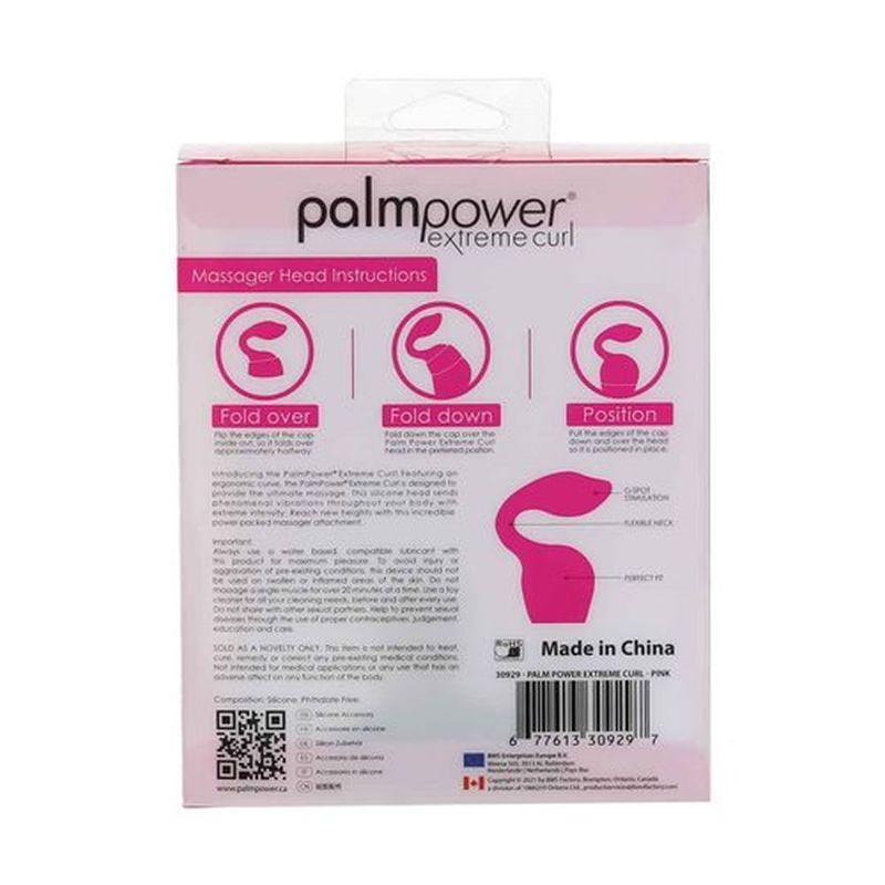 PalmPower Extreme Curl packaging with instructions for G spot massage attachment use.