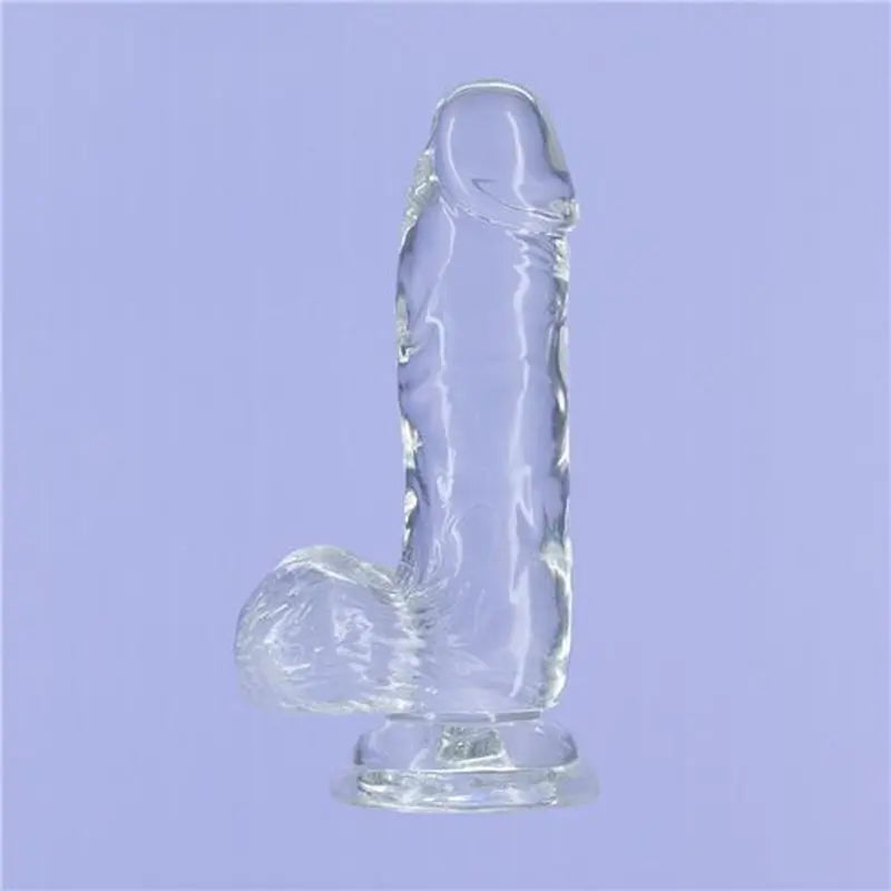 Crystal Dildo w Balls 6in Clear Addiction Discreet Intimate Essentials.