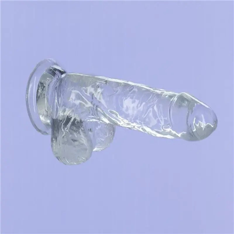 Crystal Dildo w Balls 6in Clear Addiction Discreet Intimate Essentials.