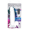 8 inch crystal dildo from the Crystal Addiction collection with bonus toy, displayed in clear packaging.