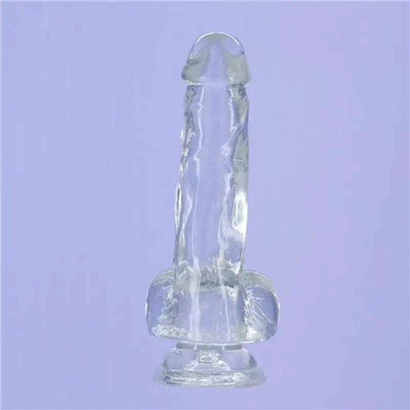Crystal Dildo w Balls 8in Clear Addiction Discreet Intimate Essentials.