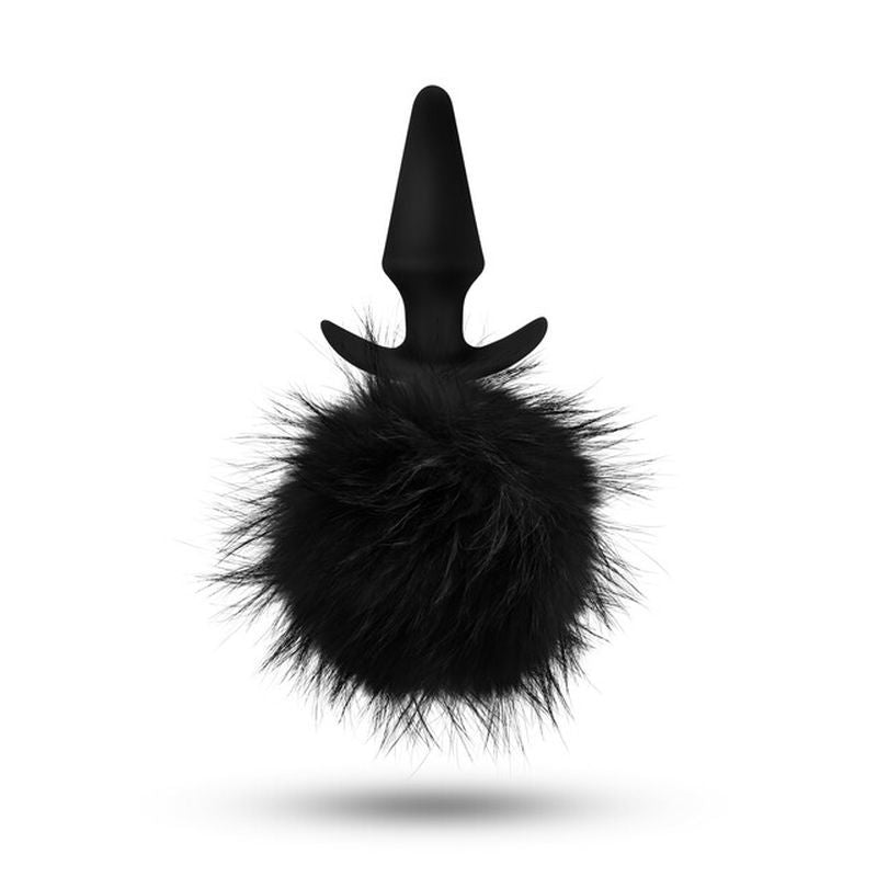 Anal Adventures Platinum Rabbit Tail Plug featuring a smooth tapered shape and removable faux fur pom for added sensation.