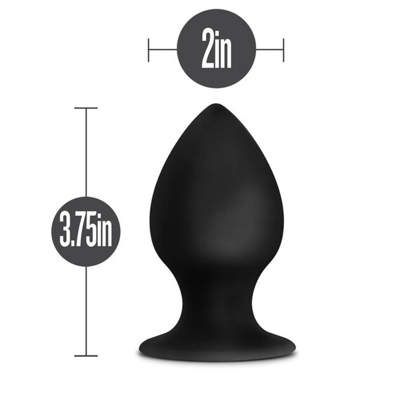 Large silicone anal plug measuring 2 inches wide and 3.75 inches tall, featuring a tapered design for comfortable use.