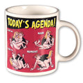 Todays Agenda Coffee Mug featuring humorous illustrations and funny scheduling for adult activities.