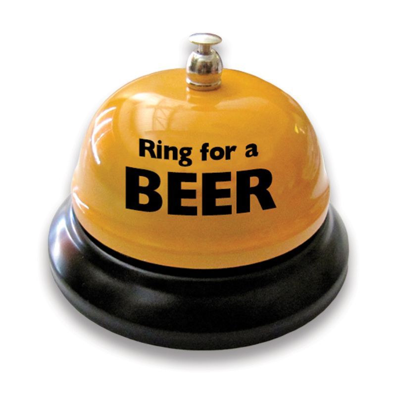 Ring for a Beer Table Bell, flashy yellow metal bell for calling drinks at parties or gatherings.
