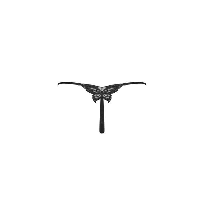 Kokietta Thong featuring a sexy black translucent design with a floral pattern and cheeky butterfly cut.