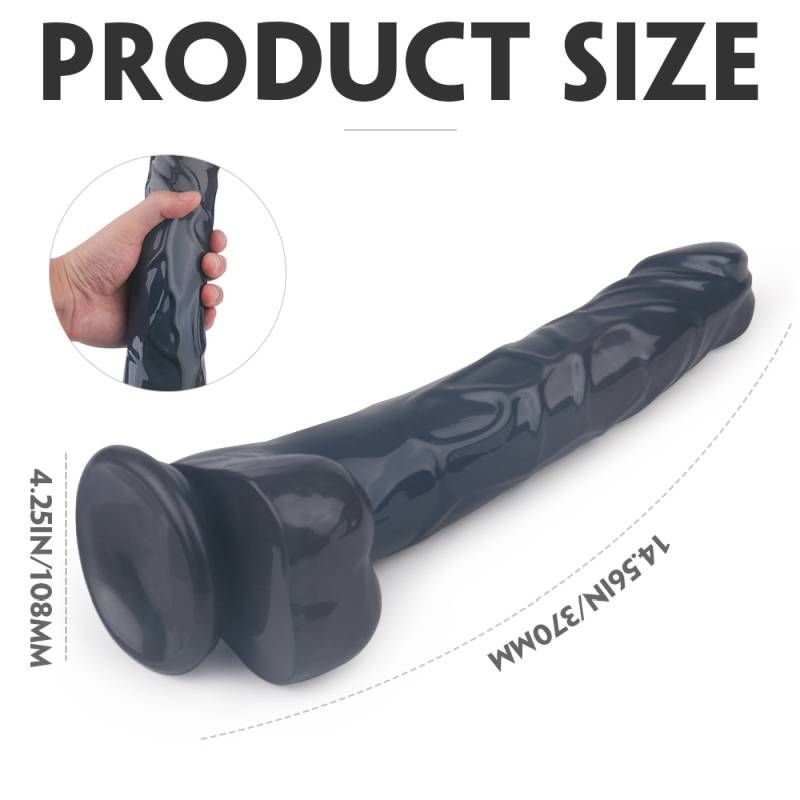 King Kong Dong black XXL realistic dildo with suction cup showing dimensions and texture.