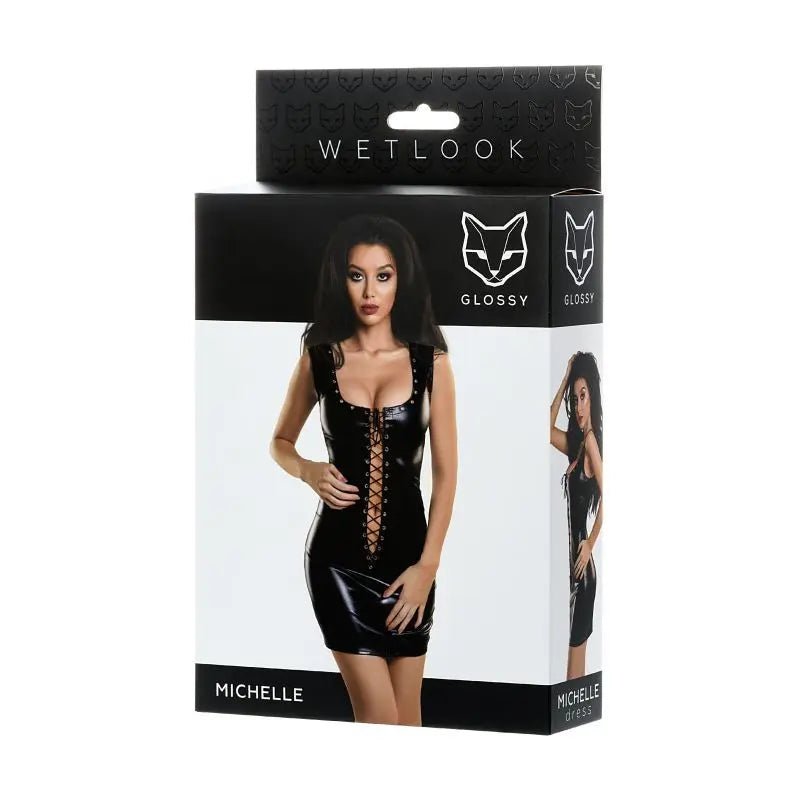 Glossy Wetlook Dress w Studs Michelle Glossy Discreet Intimate Essentials.