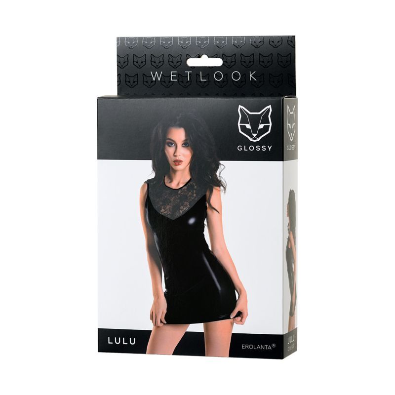 Glossy Wetlook Dress Lulu with lace inserts, a sexy wetlook lace dress for stylish silhouettes.