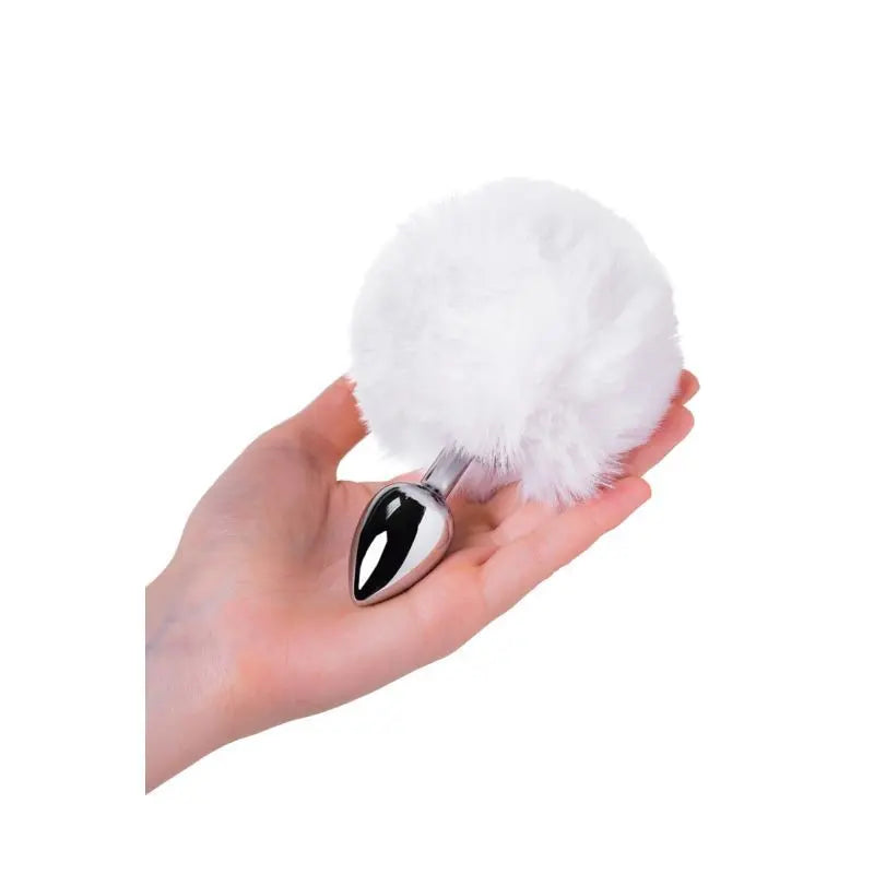 Silver Metal Anal Plug Small w White Tail Metal Discreet Intimate Essentials.