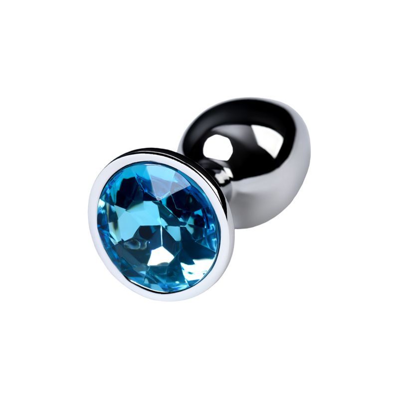 Silver Metal Anal Plug w Topaz Crystal - Small with Blue Topaz Crystal and sleek design, 7cm length.