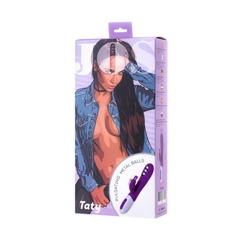 JOS Taty Pulsating Rabbit Vibrator packaging featuring an artistic illustration and product details.