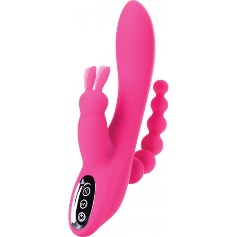 JOS Spanky Triple stimulator vibrator in pink with triple stimulation features and seven vibration modes.