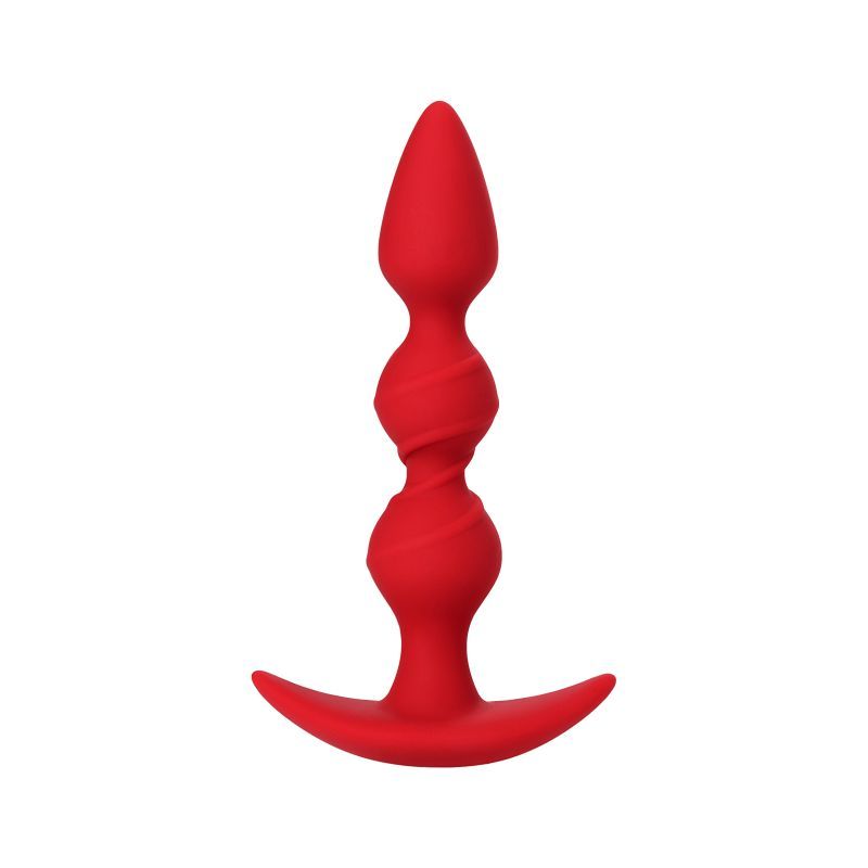 ToDo Anal Plug Trio in red silicone, featuring three balls for intense stimulation and measuring 16cm x 3.3cm.