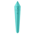 Satisfyer Ultra Power Bullet 8 in turquoise color with a cone shape and user-friendly button.
