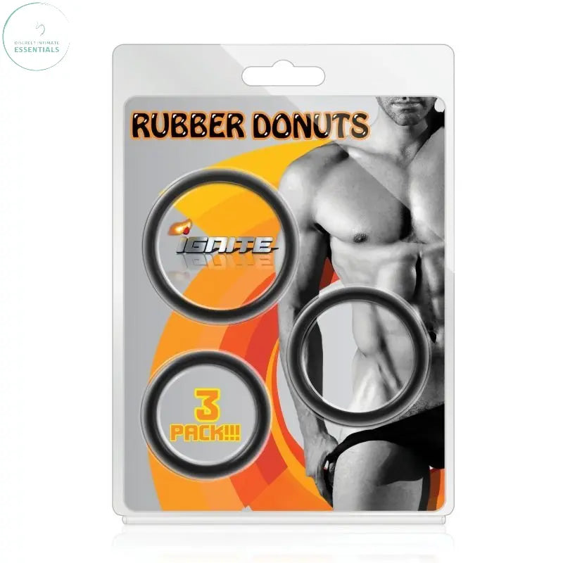 Affordable quality Rubber Donuts Cock Rings 3 Pc Black  from Si Novelties by Discreet Intimate Essentials with Discreet Delivery 