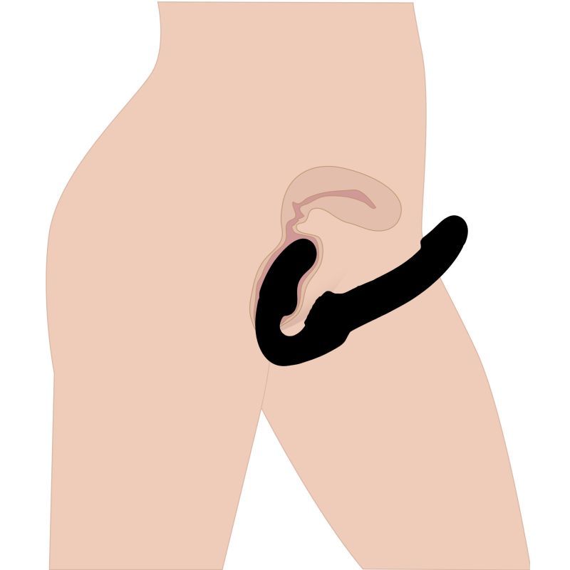 Revolver II Strapless Strap On Dildo demonstrating angled tip for G spot stimulation and ergonomic design