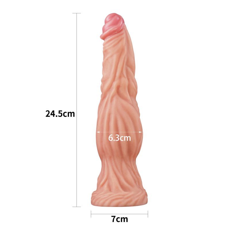 Nature Cock 9.5in dual layer silicone dildo with realistic texture and measurements for lifelike sensations.