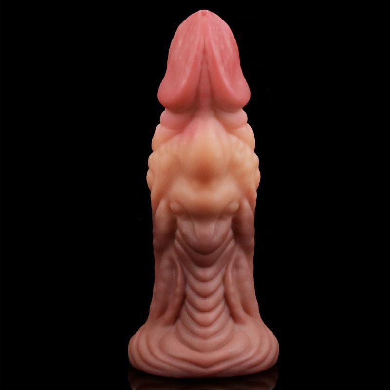 Nature Cock 7in dual layer silicone butt plug showcasing realistic design and texture against a black background.