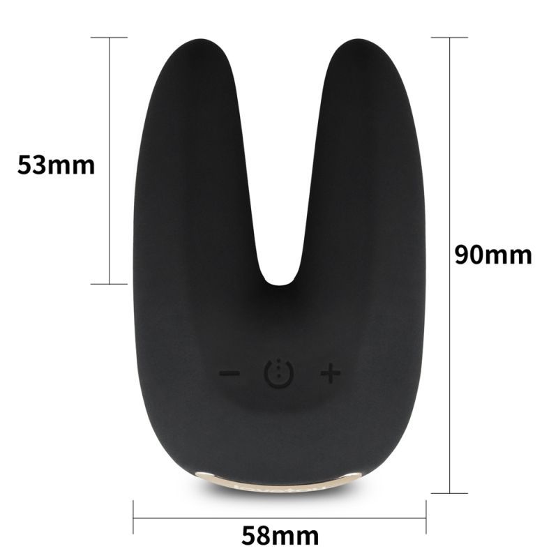 O Sensual Rapture Dual Motor Clit Massager Vibrator dimensions in a sleek black design with intuitive controls.