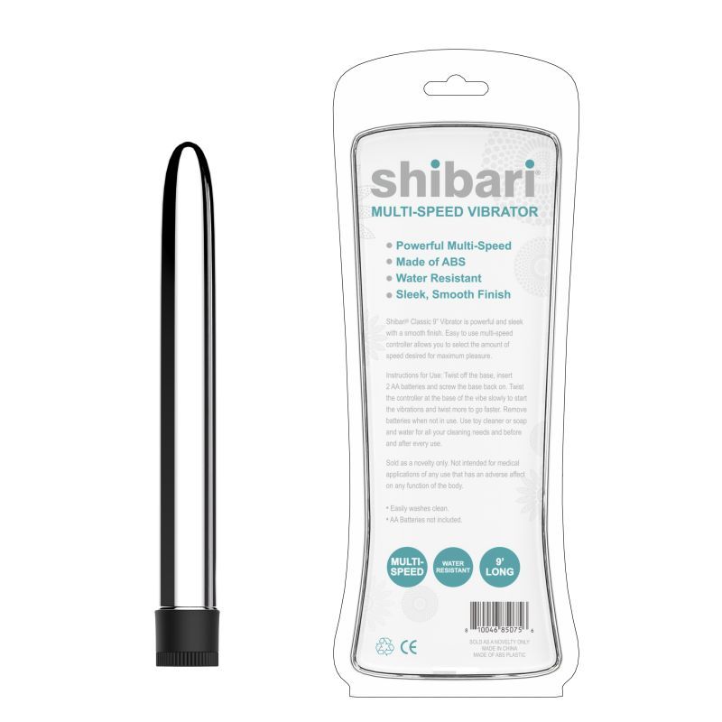 Shibari Multi-Speed Vibrator 9in Silver with multi-speed functionality and water resistant features.