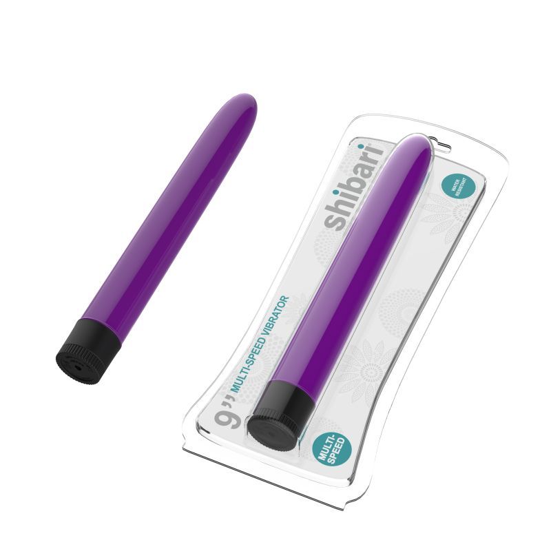 Shibari multi-speed vibrator in purple, 9 inches long, with sleek design and water-resistant features.