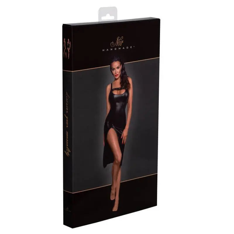 Power Wetlook  Midi Dress w Front Zipper Noir Discreet Intimate Essentials.