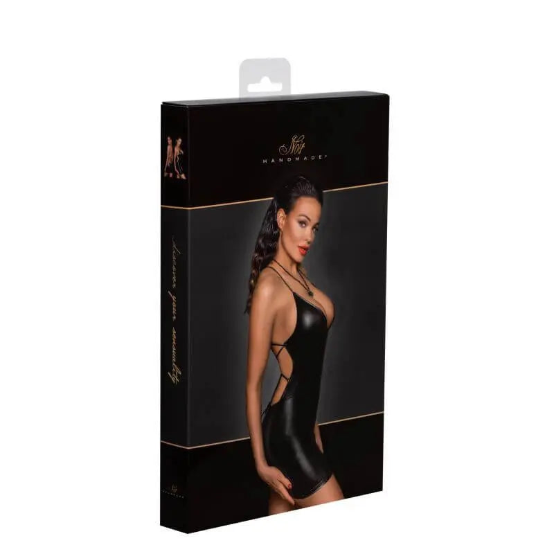 Power Wetlook Mini Dress w Lace Up Back Noir Discreet Intimate Essentials.