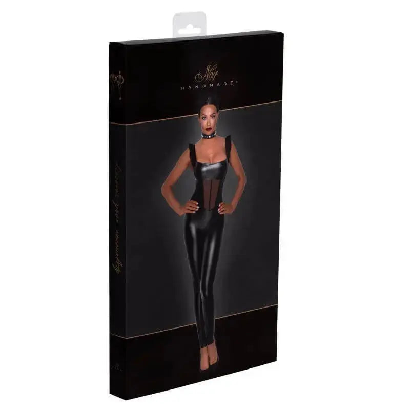 Power Wetlook Overall w Tulle Panel Noir Discreet Intimate Essentials.