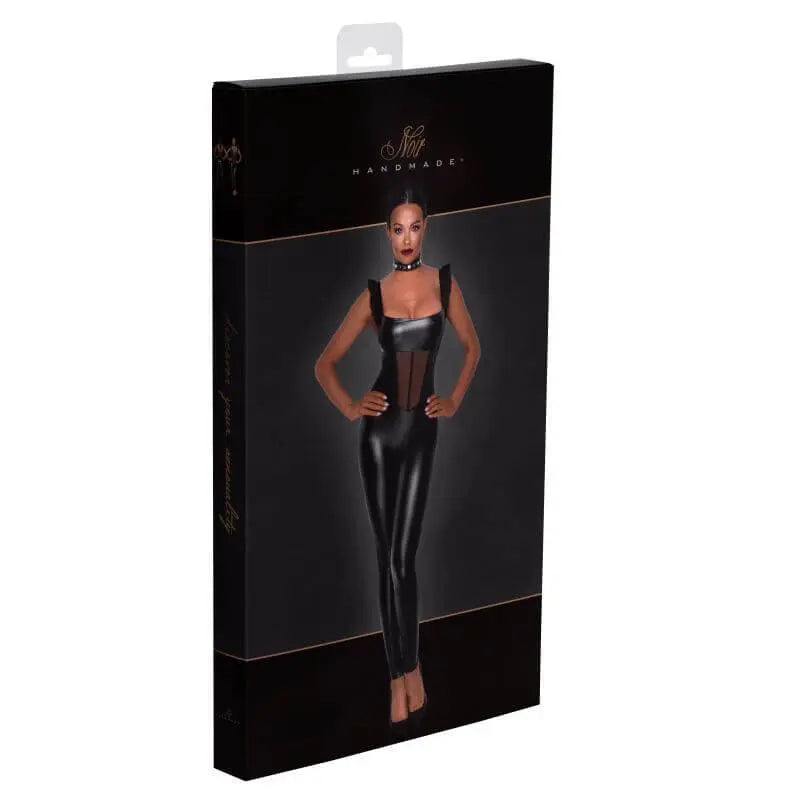 Power Wetlook Overall w Tulle Panel Noir Discreet Intimate Essentials.