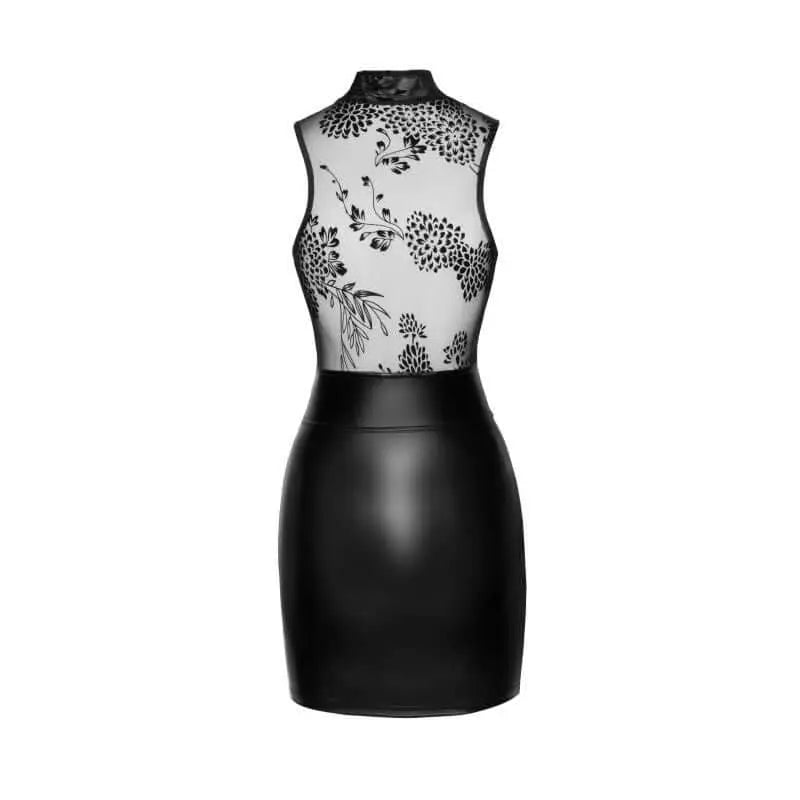 Power Wetlook Short Dress w Skirt & Tulle Top Noir Discreet Intimate Essentials.