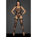 Tulle Bodysuit  w Patterned Flock Embroidery Noir Discreet Intimate Essentials.