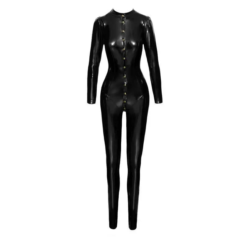 Long Button Up PVC Overall Noir Discreet Intimate Essentials.