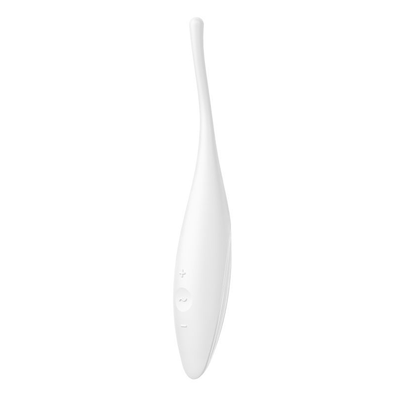 Satisfyer Twirling Joy Tip Stimulator in sleek white design for precise stimulation of erogenous zones.