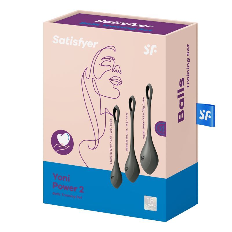 Satisfyer Yoni Power Balls 2 Black 3 Pc Set training set for pelvic floor exercise and intimate essentials for her.
