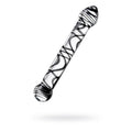 Stylish Sexus glass dildo for couples with black swirl design, perfect for anal or vaginal stimulation.