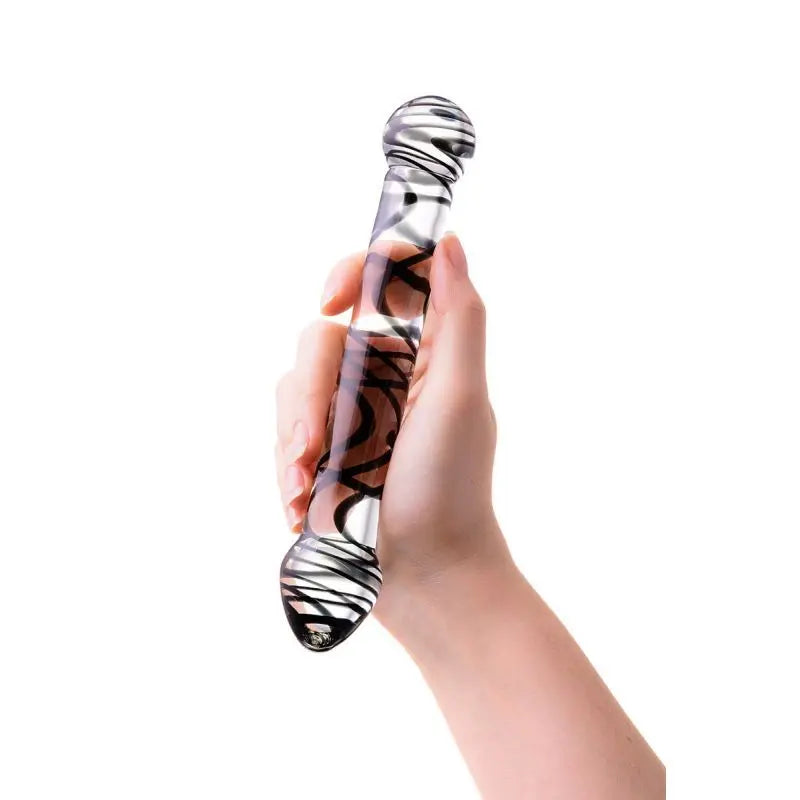 Sexus Glass Dildo Duo Black Swirl 20.5cm Sexus Glass Discreet Intimate Essentials.