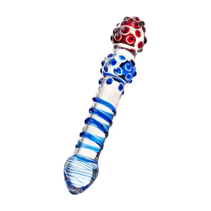 Sexus Glass Dildo Blue Red 20.5cm Sexus Glass Discreet Intimate Essentials.