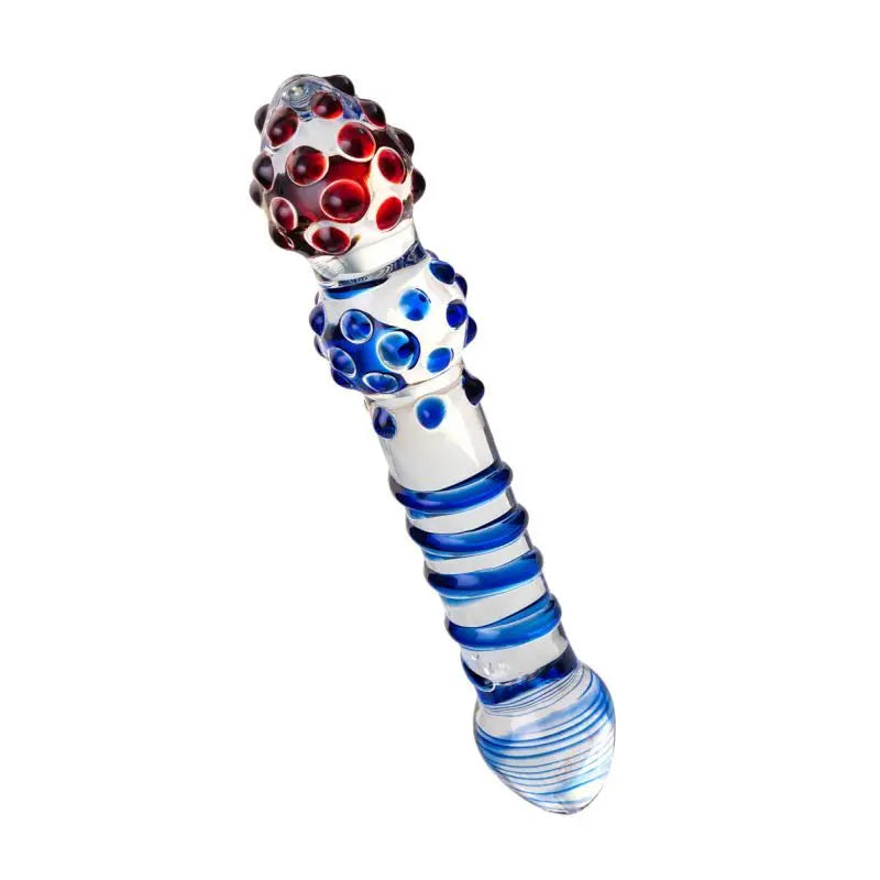 Sexus Glass Dildo Blue Red 20.5cm Sexus Glass Discreet Intimate Essentials.