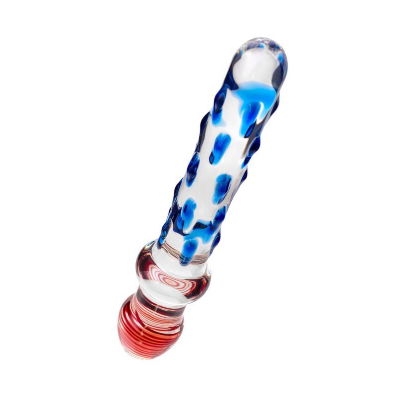 Sexus Glass Dildo Blue/Red 20 cm, a stylish blue red glass dildo, perfect for pleasure and easy to clean.