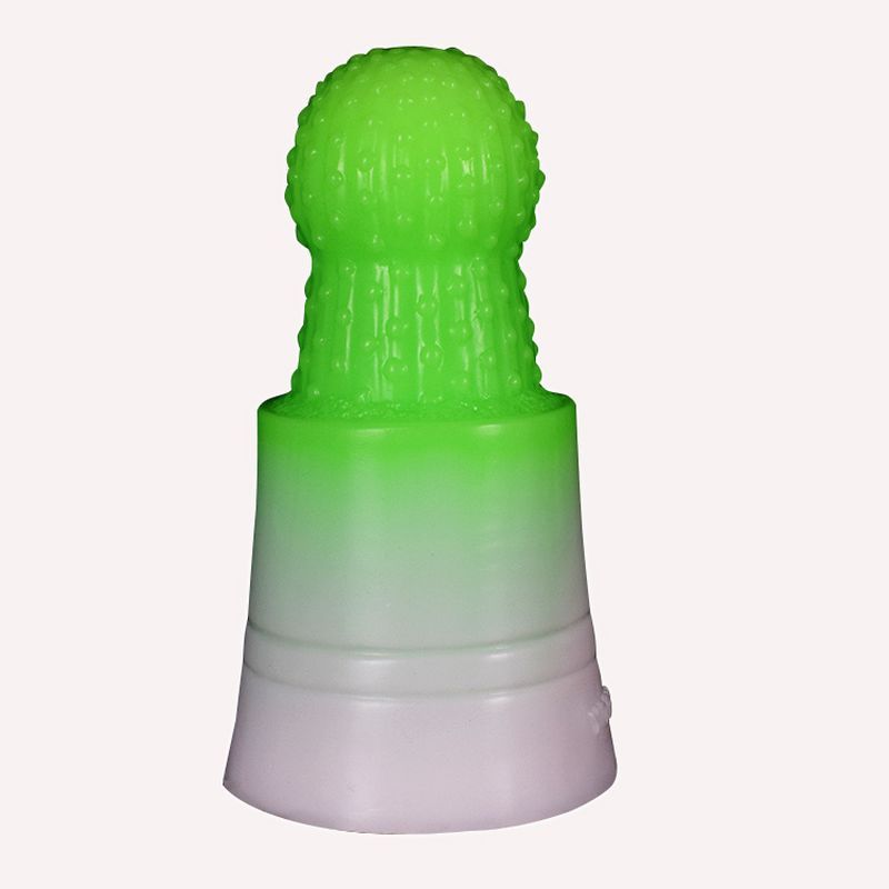Prickly Pear Anal Plug Green made of silicone, featuring a textured surface and gradient color design, size 16.5 x 8.2cm.