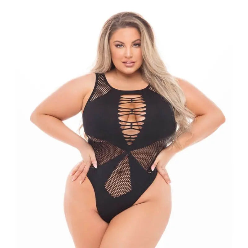 Duchess High Neck Bodysuit Black Pink Lipstick Discreet Intimate Essentials.
