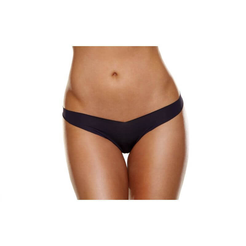 Invisible thong panties in black, tagless and laser cut for a seamless look under clothing.