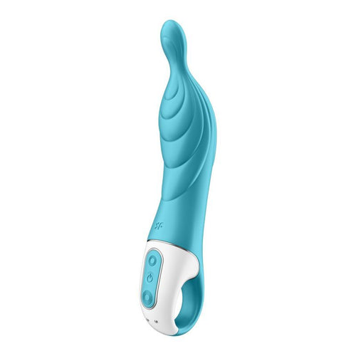 A-spot vibrator turquoise, designed for targeted A-spot stimulation with smooth silicone and 2 strong motors.