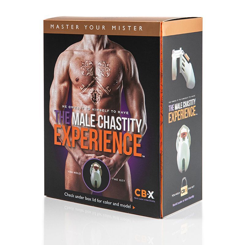 Cockcage The Curve Black - The Male Chastity Experience box featuring a well-defined male torso, designed for secure confinement.