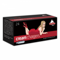 Ezywhip Ultra Cream 8g N2O Chargers 24 Pc box with an illustration and product details.