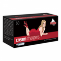 Ezywhip Ultra Cream 8g N2O Chargers 50 Pc packaging with woman illustration and product details.