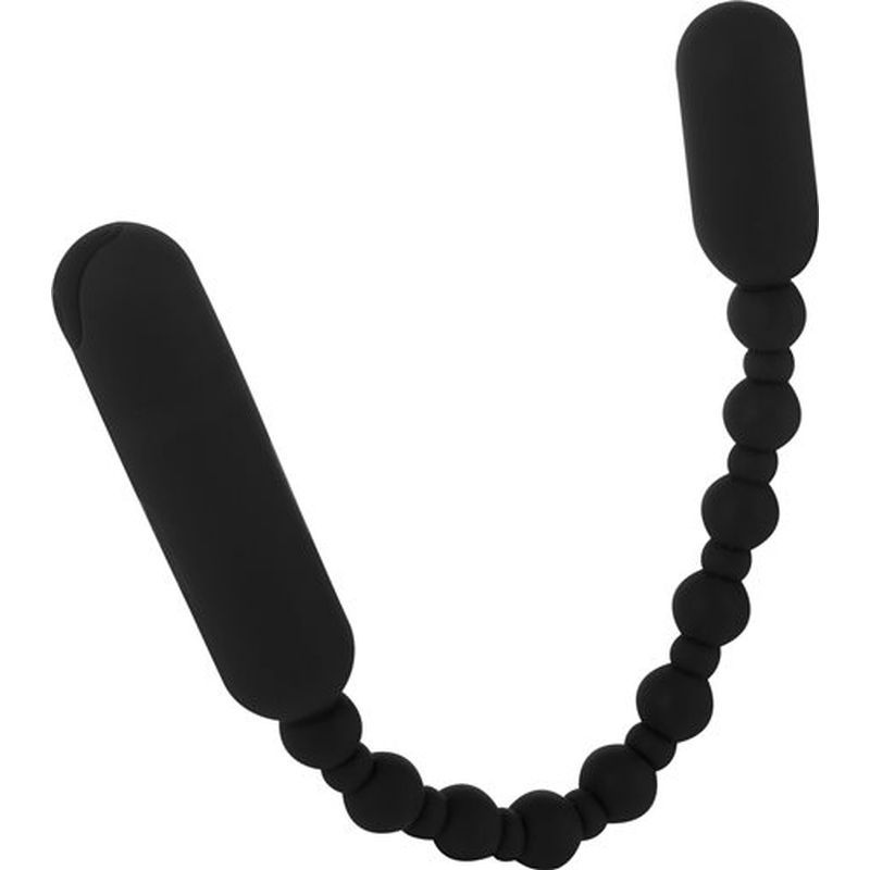 Rechargeable Booty Beads Black featuring a flexible design with a Power Bullet motor for intense vibrations.