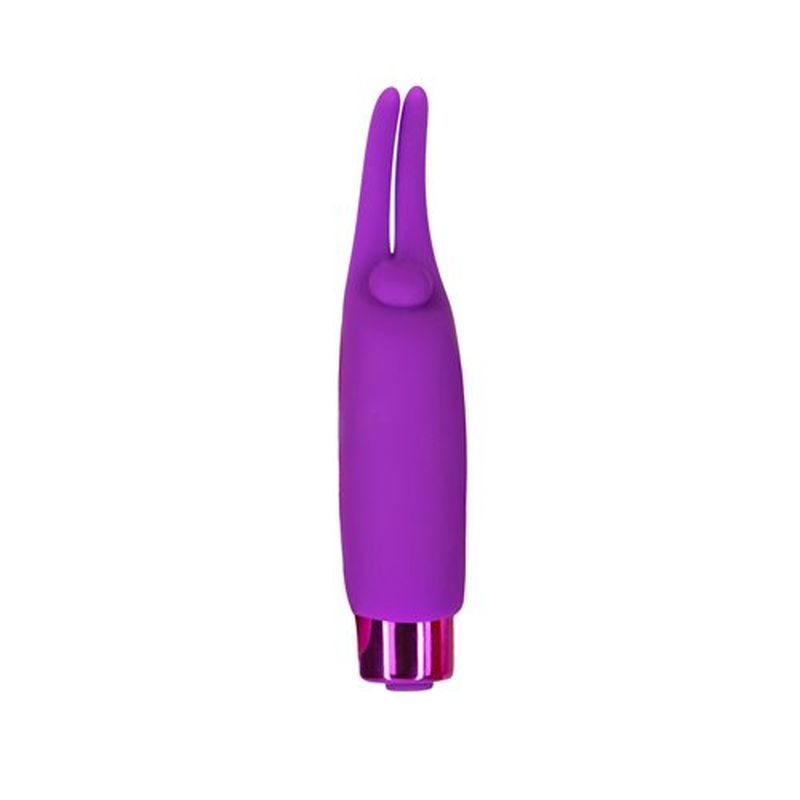 Rechargeable teasing tongue vibrator in purple with a sleek design and 9 dynamic functions for pleasure.