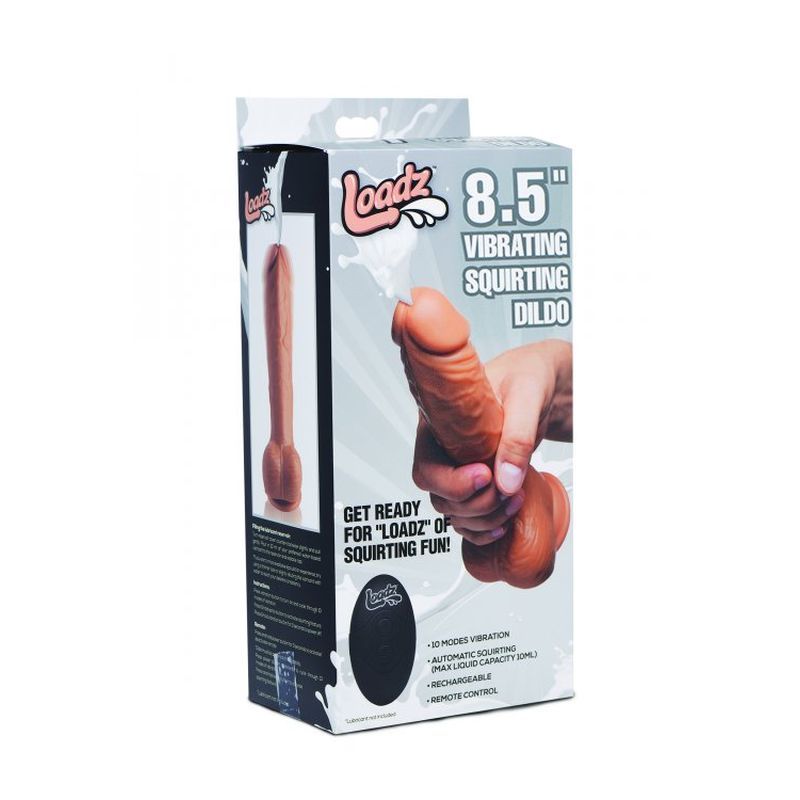 8.5in Dual Density Squirting Dildo Medium Skin Tone with remote for ultimate pleasure and satisfaction.